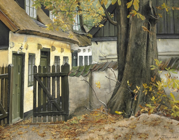 劳瑞兹·安德森·瑞恩(Laurits Andersen Ring)-门口的老栗树油画