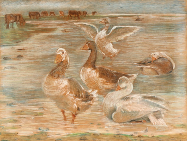 西奥多·菲利普森  （Theodor Philipsen）-萨特霍尔姆岛上的鹅和牛油画