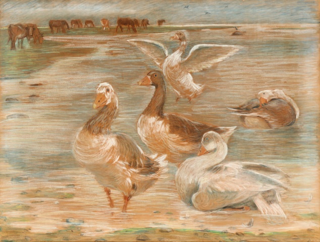 西奥多·菲利普森  （Theodor Philipsen）-萨特霍尔姆岛上的鹅和牛油画