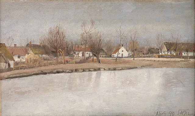 劳瑞兹·安德森·瑞恩(Laurits Andersen Ring)-村庄池塘画油画