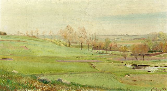 劳瑞兹·安德森·瑞恩(Laurits Andersen Ring)-春天的风景，有浅绿色的田野油画