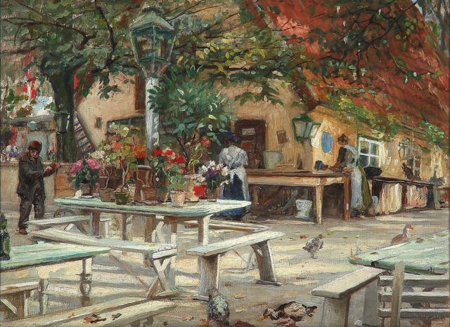 弗里茨·佩茨霍尔德  （Fritz Petzholdt）：丹麦腓特烈堡的花园的景象油画