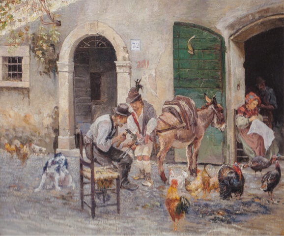 西奥多·菲利普森  （Theodor Philipsen）-驴，索拉（Sora）油画