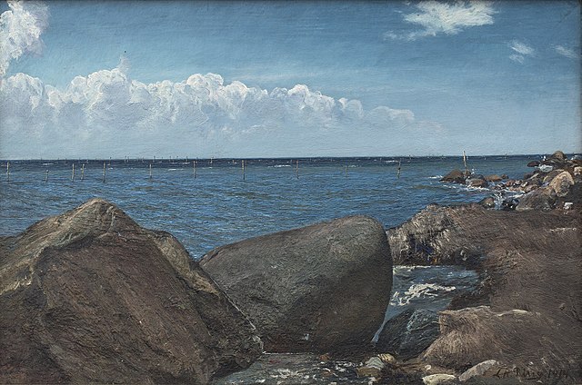 劳瑞兹·安德森·瑞恩(Laurits Andersen Ring)-狮子海滩上的石头油画