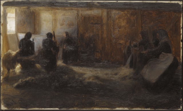 朱利叶斯·保尔森（Julius Paulsen）-在斯洛伐克蒂兹维尔德打亚麻油画