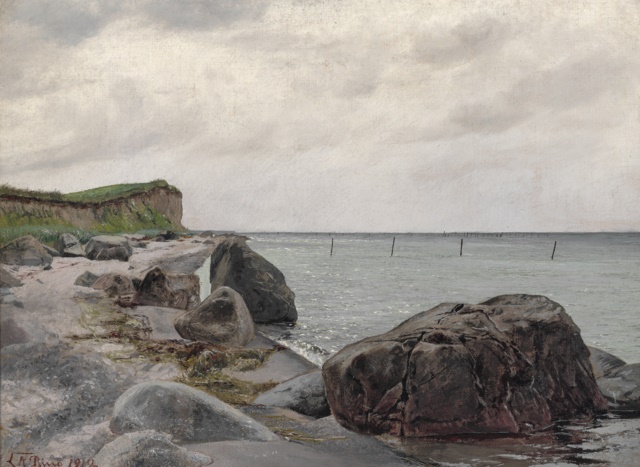 劳瑞兹·安德森·瑞恩(Laurits Andersen Ring)-海滩派对，前景是大石头油画