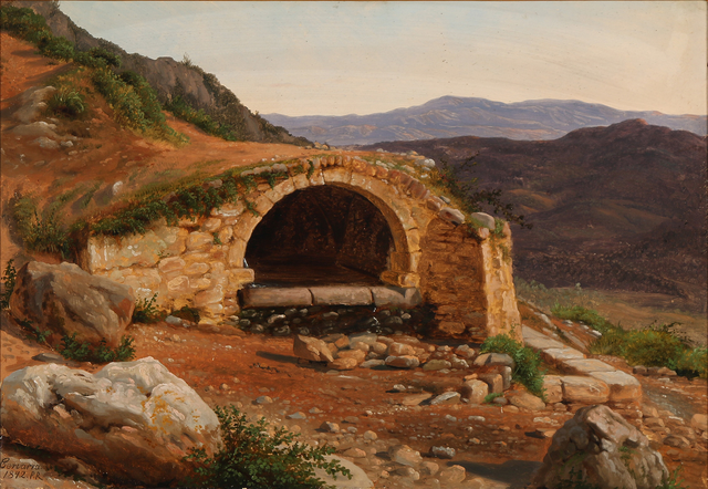 约翰·彼得·拉德西格（Johan Peter Raadsig）-意大利山地景观中的一个山洞油画