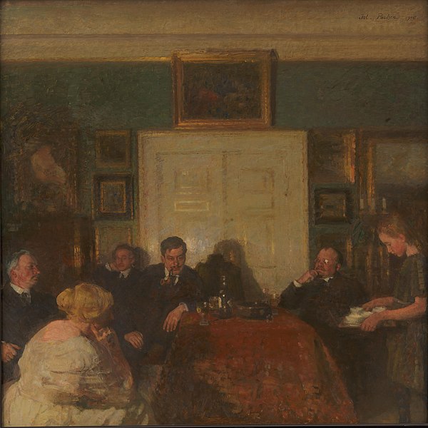 朱利叶斯·保尔森（Julius Paulsen）-艺术家家中的聚会.油画