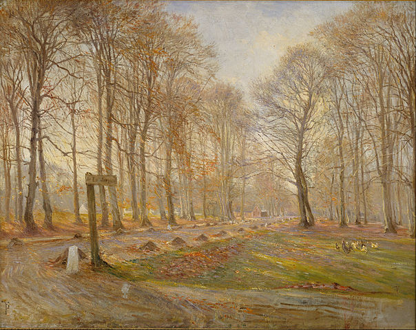 西奥多·菲利普森  （Theodor Philipsen）-哥本哈根北部公园的深秋节油画