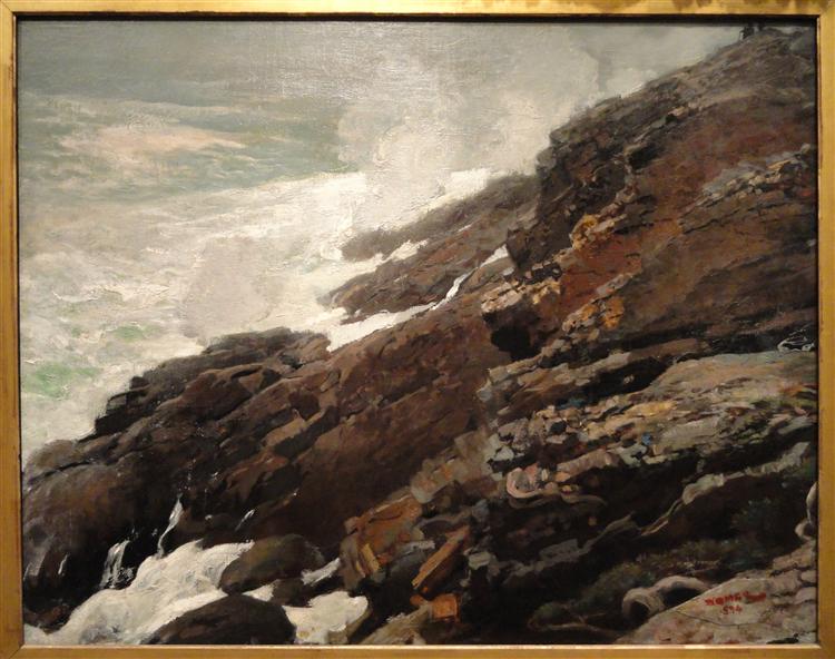 温斯洛·荷马（ Winslow Homer）-高崖，缅因州海岸油画