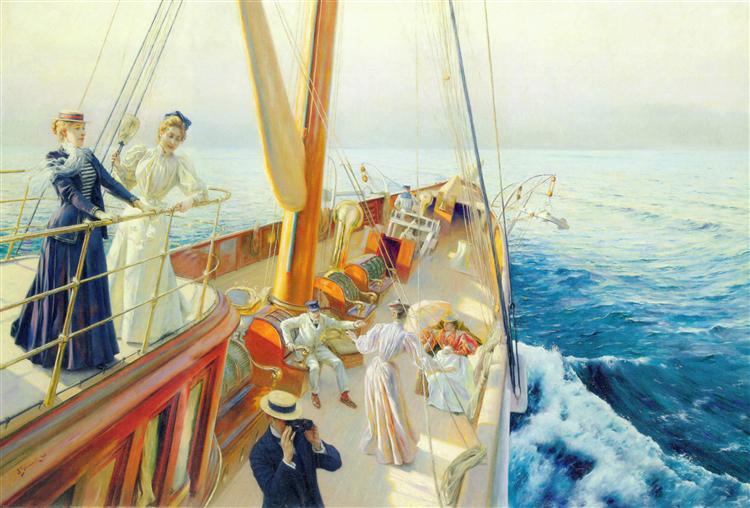 朱利叶斯·勒布朗·斯图尔特（Julius LeBlanc Stewart）-地中海游艇油画