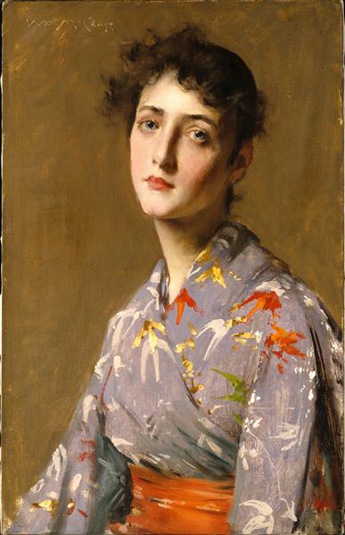 威廉·梅里特·蔡斯（William Merritt Chase）-身着日本服装的女孩油画