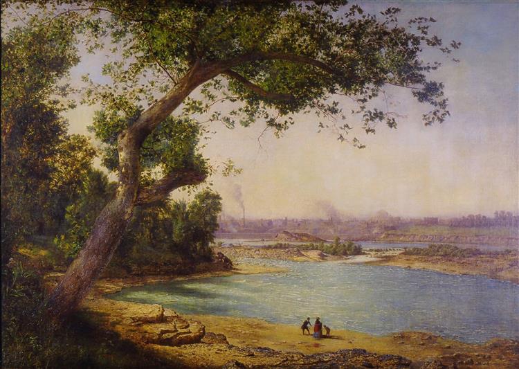 亚历山大·海尔维格·怀恩特（Alexander Helwig Wyant）-路易斯维尔的俄亥俄州瀑布油画