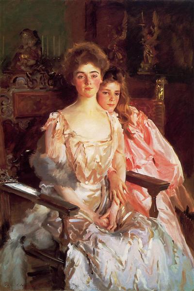 约翰·辛格·萨金特(John Singer Sargent)- 菲斯克·沃伦夫人(格雷琴·奥斯古德)和她的女儿雷切尔油画
