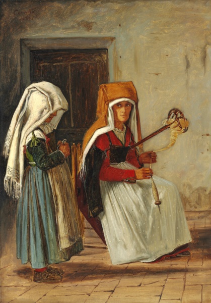 马蒂努斯·罗比（MartinusRorbye）-一名女子和一个小女孩油画