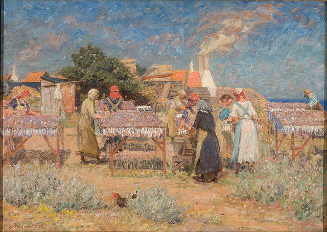 劳里特·图克森  （Laurits Tuxen）-晒鲱鱼油画