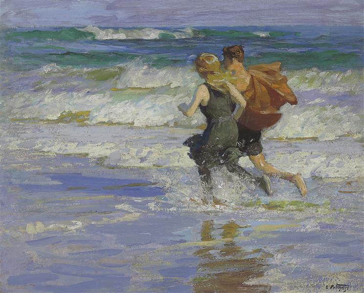 爱德华·亨利·波塔斯特(Edward Henry Potthast)-在海滩上油画