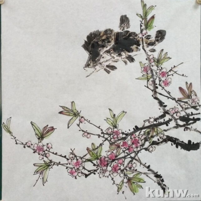 《桃花流水鳜鱼肥》——桃花鳜鱼竹枝画法