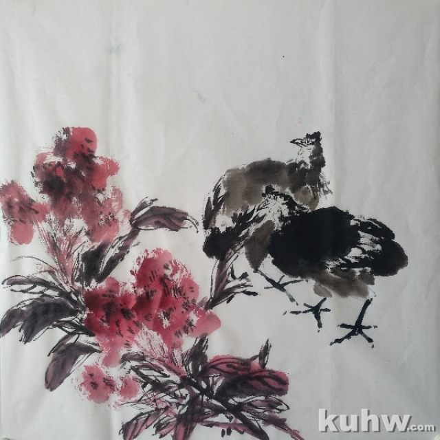 《加冠图》——鸡冠花和珍珠鸡的画法