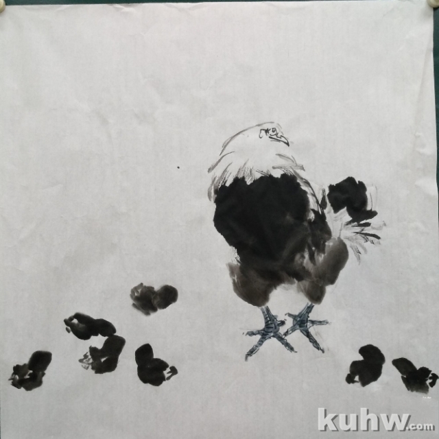 《吉祥人家》——母鸡小鸡牡丹的画法