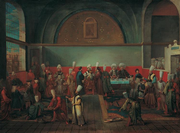 让·巴蒂斯特·范穆尔（Jean Baptiste Vanmour）-为了纪念一位大使而在皇宫里举行的内部活动油画
