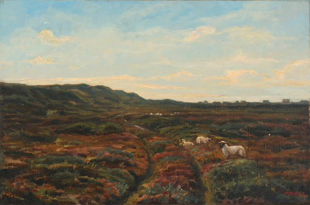 约翰内斯·威廉耶姆（Johannes Wilhjelm）-在高地上放牧绵羊油画