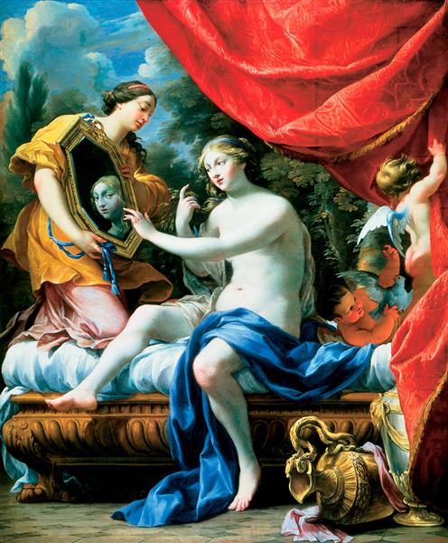 西蒙·沃特（Simon Vouet）-维纳斯对镜梳妆.油画