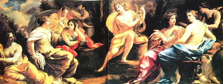 西蒙·沃特（Simon Vouet）-阿波罗与缪斯女神油画