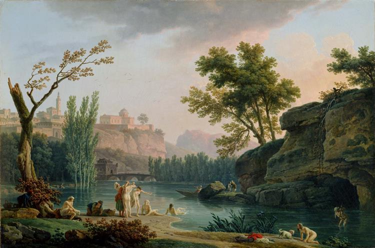 克劳德·约瑟夫·韦内特（ Claude-Joseph Vernet）-夏夜，意大利风景油画