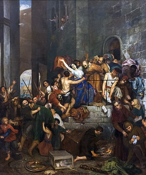 约瑟夫·尼古拉斯·罗伯特·弗莱里(Joseph-Nicolas Robert-Fleury)-抢劫从威尼斯到中世纪的Giudecca房屋油画