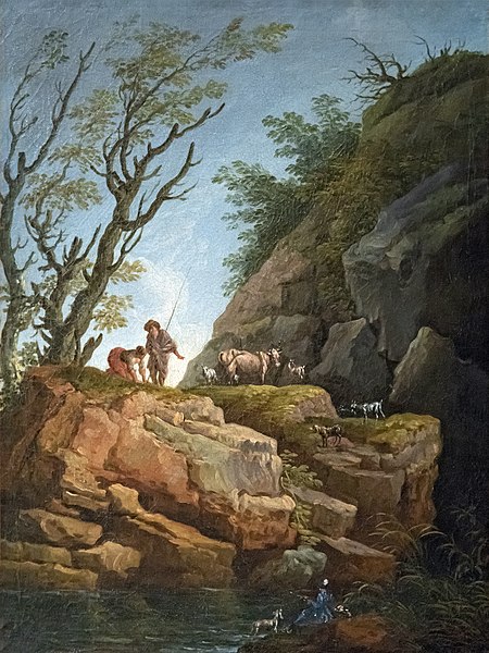 休伯特·罗伯特（Hubert Robert）-风景秀丽的大岩石油画