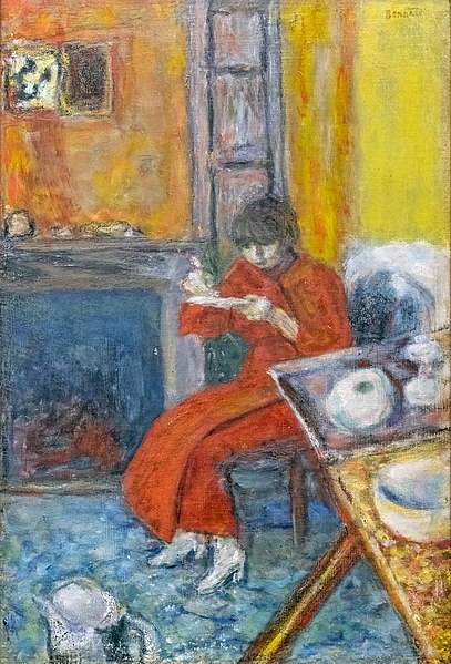 皮埃尔·邦纳德（Pierre Bonnard） - Femme au peignoir rouge（穿着红色浴袍的女人）油画