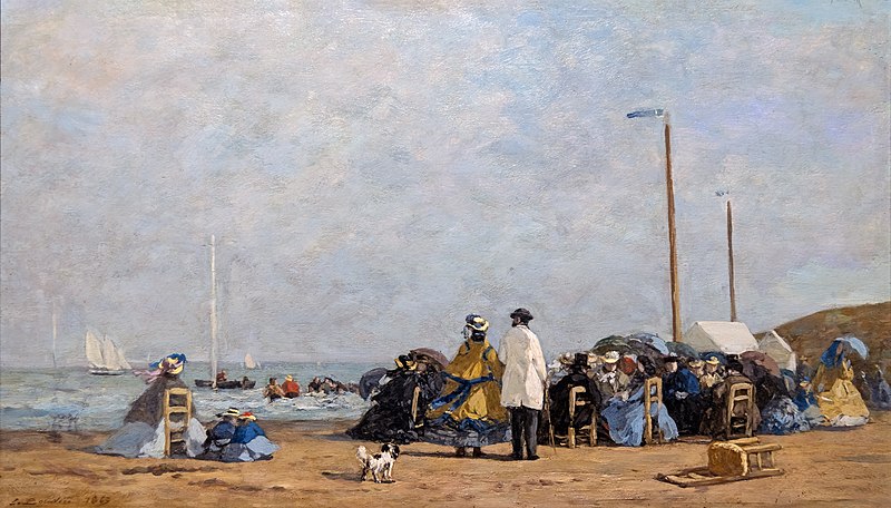欧仁·布丁（Eugène Boudin）-海滩上的crinolines油画