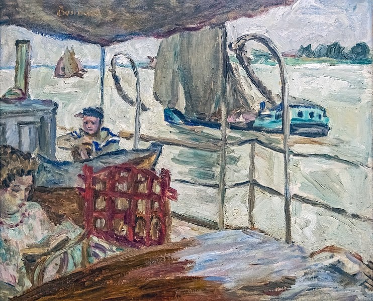 皮埃尔·邦纳德(Pierre Bonnard)-爱德华兹河畔米西娅·塞尔特(Misia Sert sur le navire d'Edwards).油画