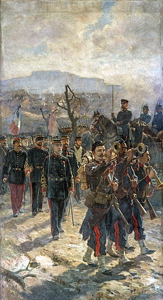 让·安德烈·里克森斯  （Jean-André Rixens ） - 图卢兹的机动炮手带着战争荣誉离开贝尔福.油画高清