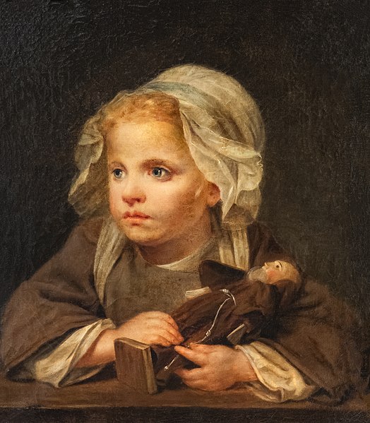 让-巴蒂斯特·格鲁兹（Jean-Baptiste Greuze）-卷尾猴的女孩油画