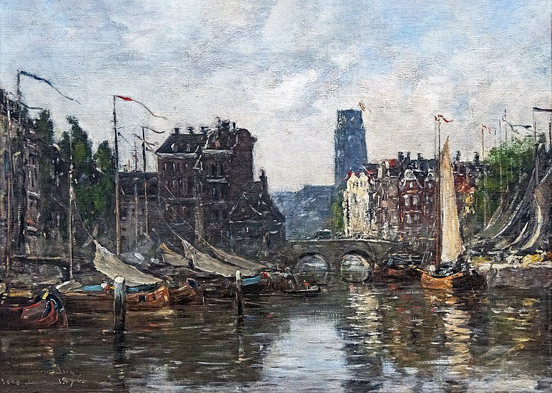 欧仁·布丁（Eugène Boudin）-鹿特丹，证券交易所桥.油画