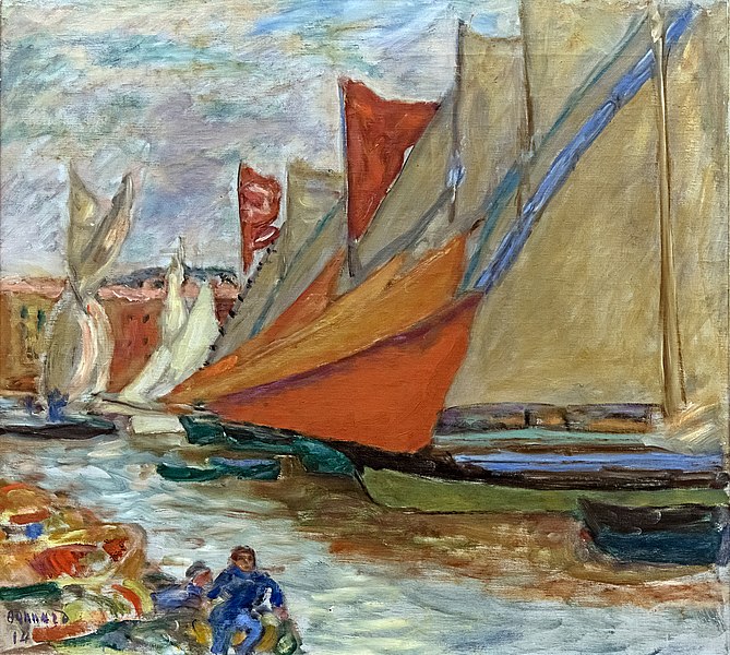 皮埃尔·邦纳德（Pierre Bonnard）-Voiliers au sec.油画