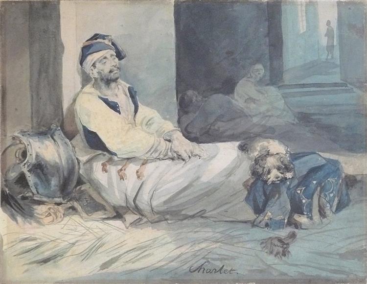 尼古拉斯·图桑·查莱特（Nicolas Toussaint Charlet）-躺在地上的受伤战士油画