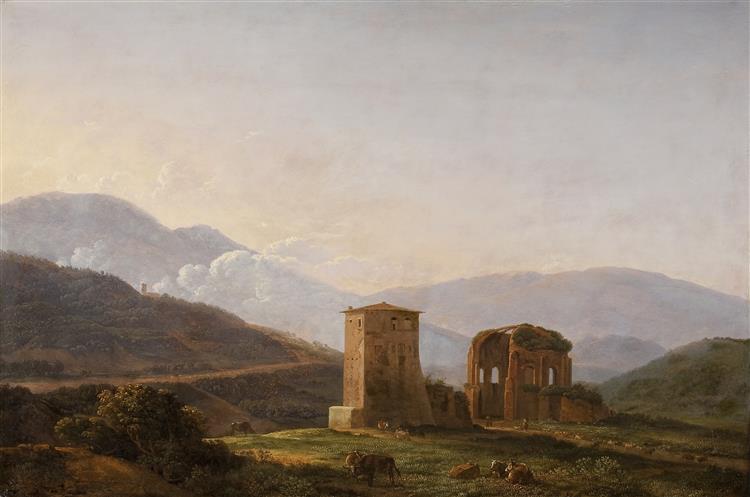 让·约瑟夫·泽维尔·比奥尔德（Jean-Joseph-Xavier Bidauld）-有废墟和牛群的意大利风景