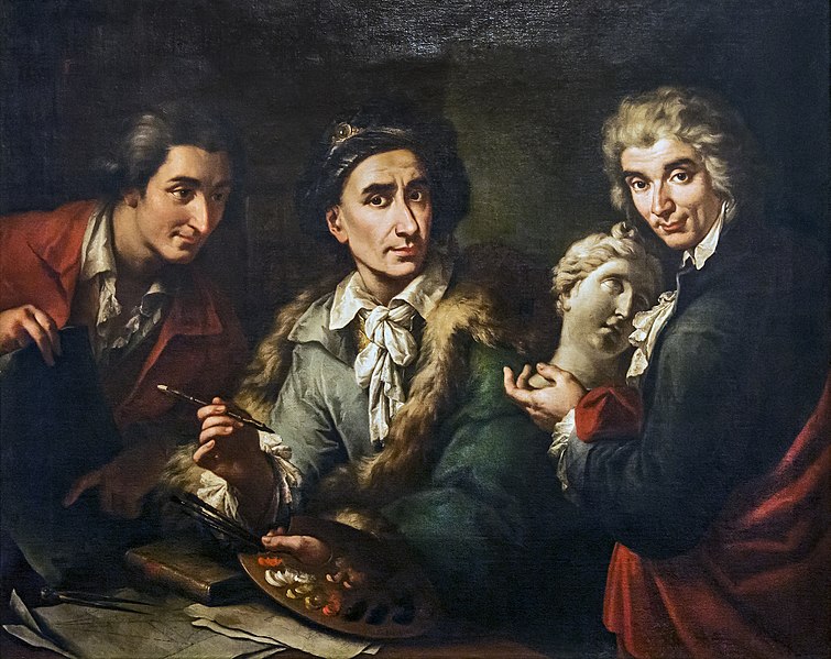 彼得·隆吉（Pietro Longhi）-弗朗切斯科·马吉托与两个学生的自画像.油画