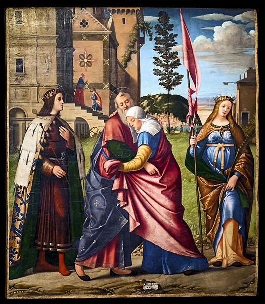 维托雷·卡尔帕乔  （Vittore Carpaccio）- 约阿希姆和安娜与圣路易斯九世和圣利弗拉德的会面油画