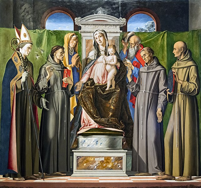 阿尔维斯·维瓦里尼（Alvise Vivarini）-圣母与圣子在宝座上的圣徒
