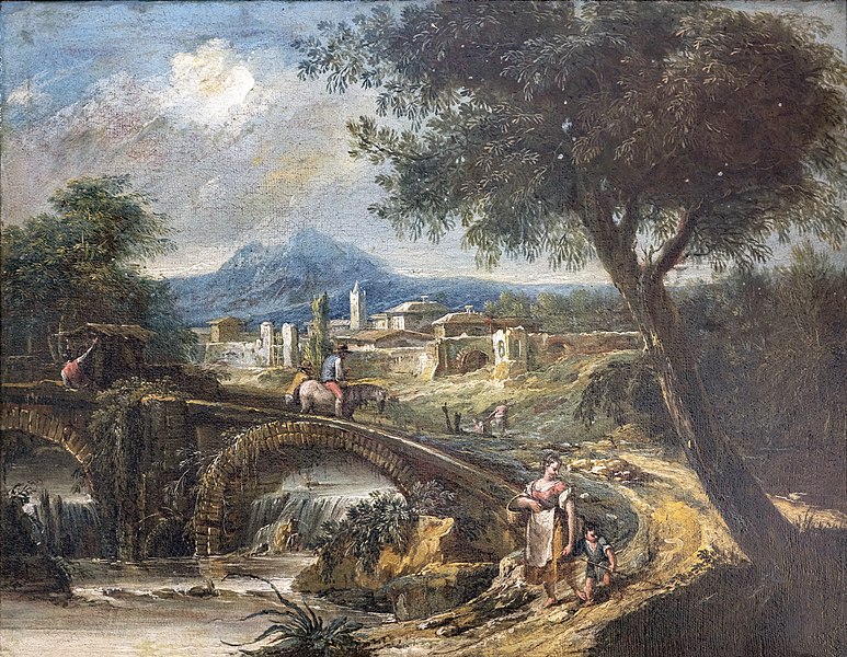 安东尼奥·迪齐亚尼（Antonio Diziani）-带有桥的风景 油画