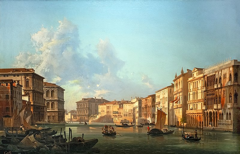 伊波利托·卡菲（Ippolito Caffi）-通往卡佩萨罗的大运河油画