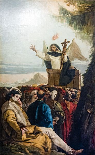 乔凡尼·巴蒂斯塔·提埃波罗 （Giovanni Domenico Tiepolo）-在十字架的大教堂圣文森特费雷里宣扬.油画