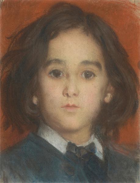 艾尔弗雷德·德登奎（Alfred Dehodencq）- 艺术家的儿子爱德蒙的肖像油画