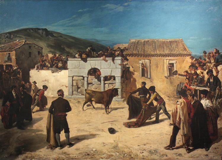艾尔弗雷德·德登奎（Alfred Dehodencq）- 西班牙公牛赛跑油画