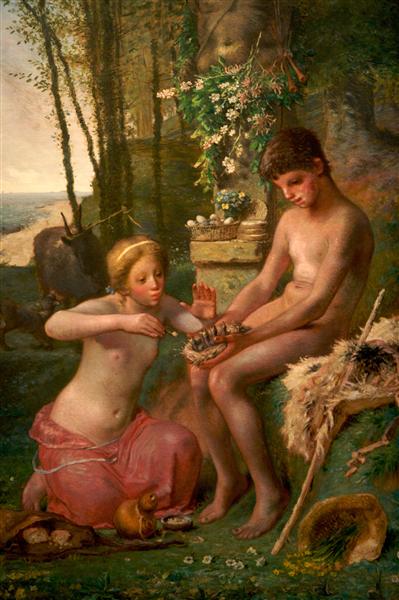 让-弗朗索瓦·米勒（法语：Jean-François Millet）-春天（水蚤和石鳖）油画高清