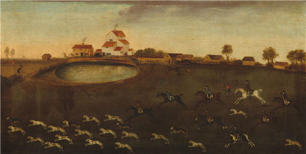 美国18世纪作品-池塘狩猎场景 油画高清下载
